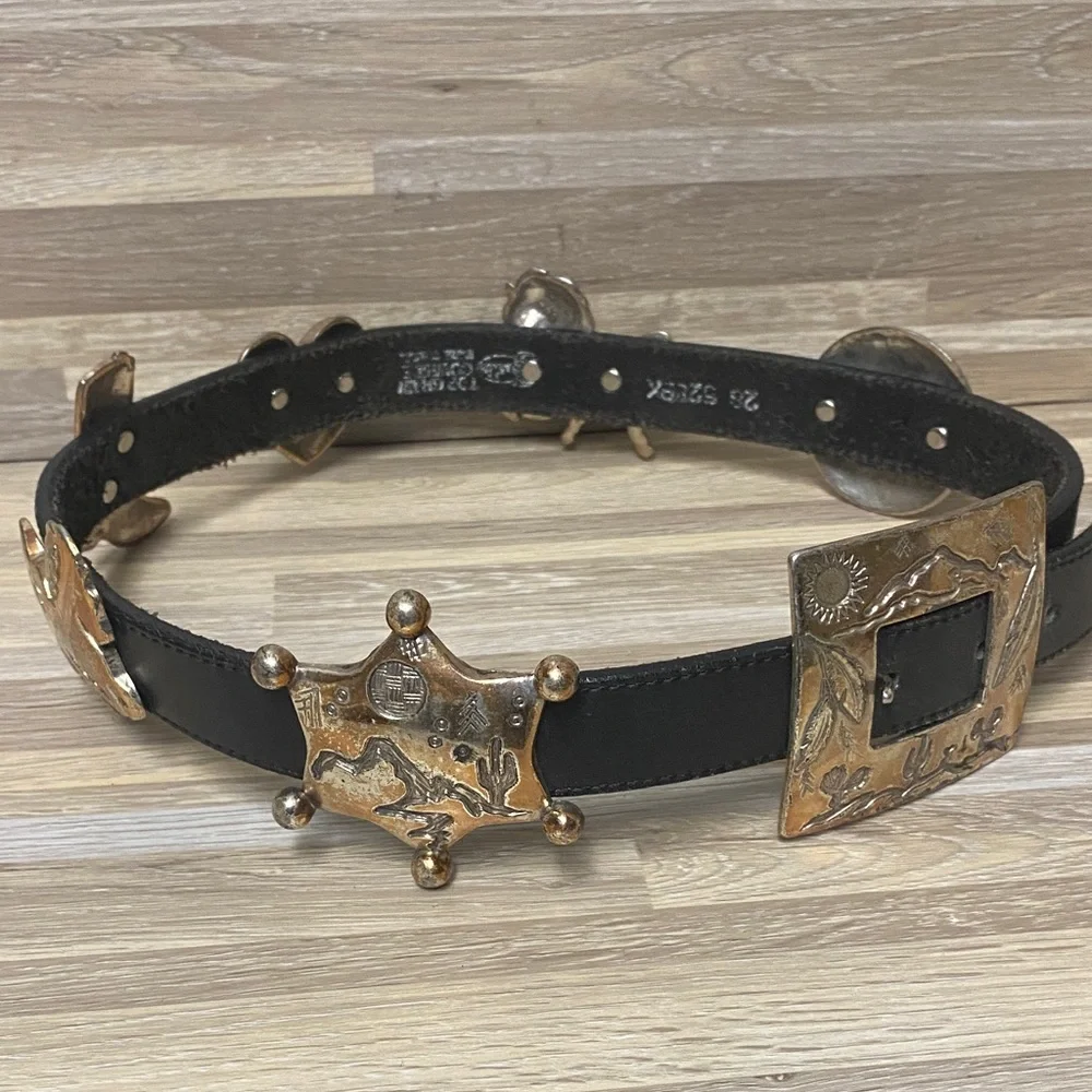 Black Leather Belt with Gold Accents - Picture 1 of 8